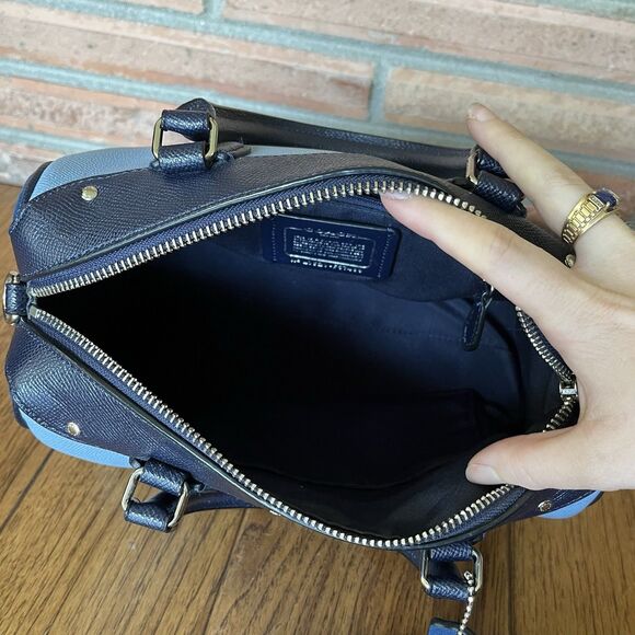 Coach Mini Bennett Satchel Crossbody Bag Blue Geometric Colorblock Leather - Picture 7 of 10